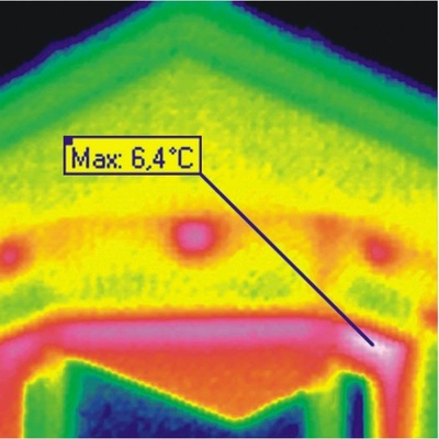 8 Digital gezoomter Bildausschnitt aus einer Thermografieaufnahme (Motiv wie Abb. 6 ) mit einem Bildformat mit Megapixelauflösung (1280 x 960) — exakte Temperaturmessung für das zu untersuchende Detail möglich