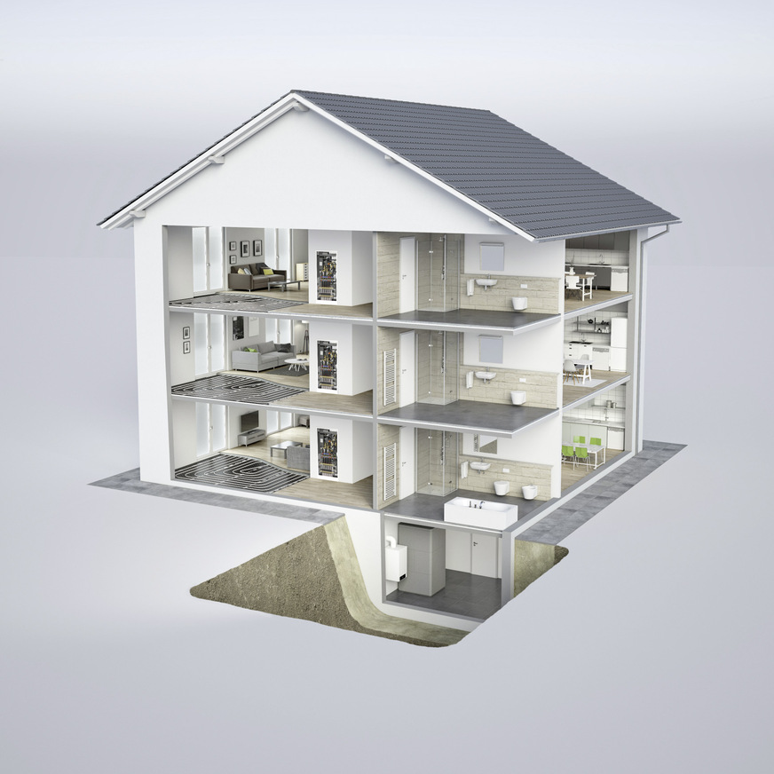 Die FlatConnect versorgt Wohungen bedarfsgerecht mit Trinkwarmwasser und Heizungswärme.