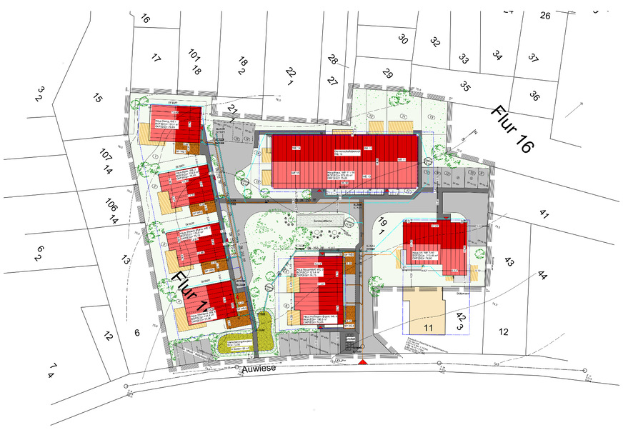 Mehrgenerationenwohnen in Neuwied: Insgesamt 15 Parteien finanzierten und leben in dem 5 500 m² umfassenden Wohnprojekt „La Compostella“, das aus einem Doppelhaus, vier Einfamilien- und zwei Mehrfamilienhäusern besteht.