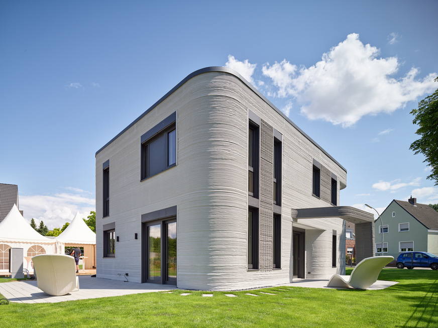Deutschlands erstes Einfamilienhaus aus dem Drucker steht im nordrhein-westfälischen Beckum.
