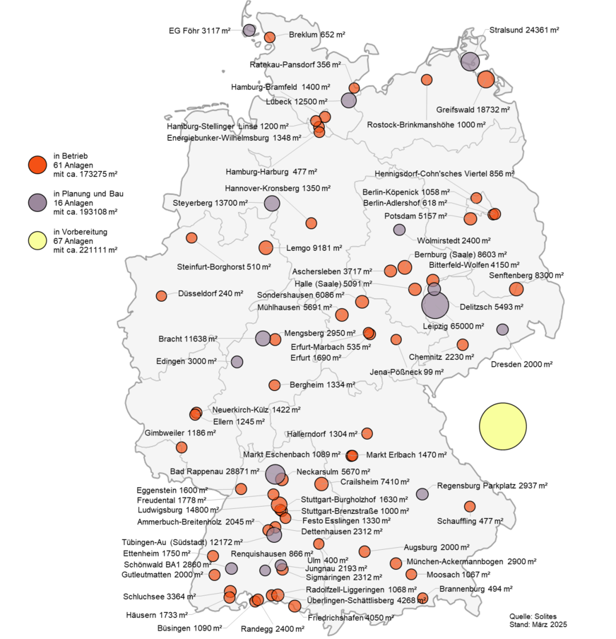 Solare Nah- und Fernwärme in Deutschland (Stand: März 2025)