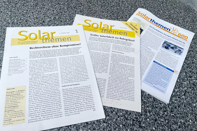 30 Jahre Energiewende liegen zwischen der Nullnummer und Ausgabe 600 des Infodienstes Solarthemen.