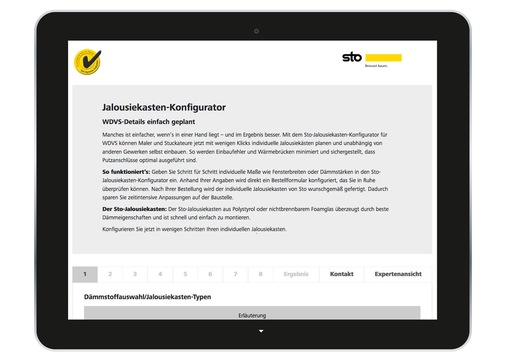 Über das Web-Tool www.jalousiekasten-konfigurator.de lassen sich Jalousiekästen online in acht Schritten maßgeschneidert konfigurieren. - © Sto SE & Co. KGaA