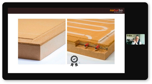 Elemente zur Innendämmung (links) und für eine Flächenheizung und -kühlung aus den natürlichen Baustoffen Lehm und Holz