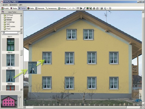Aus einem Bauteilkatalog lassen sich die Objekte per Mausklick in die Fassade einfügen