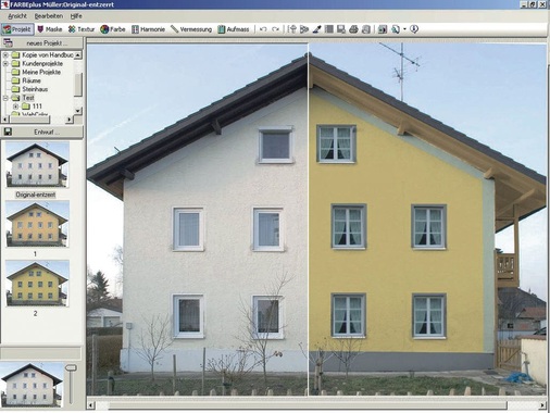 Vorher-Nachher: Fassadengestaltungs-Software zeigt, wie es nach einer Modernisierungsmaßnahme aussieht - © FarbePlus
