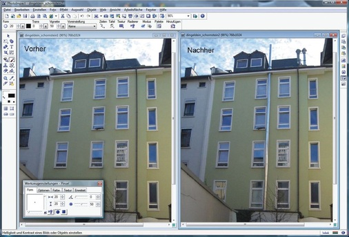 Auch mit Standard-Grafiksoftware lässt sich in begrenzter Form ein Vorher-Nachher-Effekt vermitteln - © Color Digital
