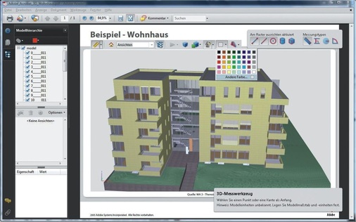 3D-PDFs enthalten Informationen über Texturen, Farben, Abmessungen, Objektdaten... - © Foto: Adobe/b17 Architekten
