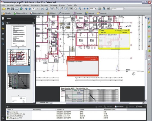 PDF als „Sammelmappe“, in der unterschiedliche Projektinformationen wie Pläne, Berechnungen, Aktennotizen, Bauzeitpläne abgelegt werden können - © Foto: Adobe
