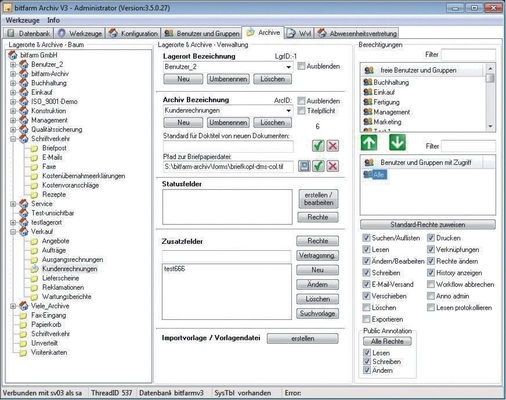 Der Zugriff auf Dokumente und Archive kann zentral verwaltet werden - © Bitfarm Informationssysteme
