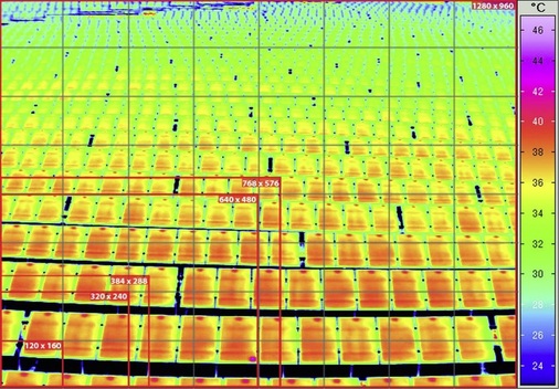 3 Insbesondere die Überprüfung großer PV-Anlagen erfordert hohe Bildauflösungen: Vergleich Detektorformat und Bildfeld. - © Foto: www.InfraTec.de und Solarschmiede
