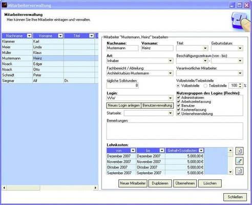 … oder Mitarbeiterdaten eingegeben und die Software individuell ­angepasst werden