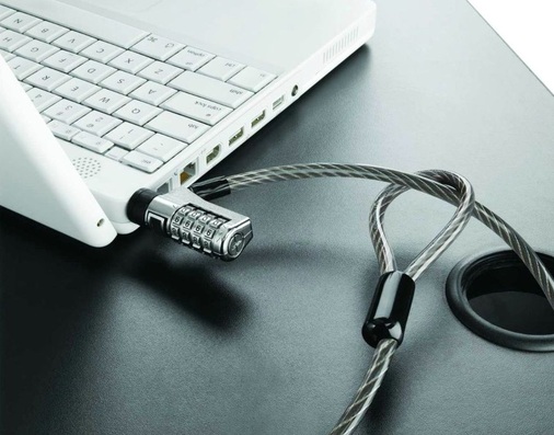 Auch so kann IT-Security aussehen: ein Schloss am Notebook/PC beugt unterwegs oder auf Messen Hardware-Diebstahl vor.