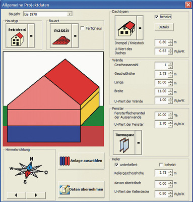 Projekt-, Gebäude- und Anlagendaten werden über Dialogfenster erfasst. - © Rowa-Soft/Lignadata
