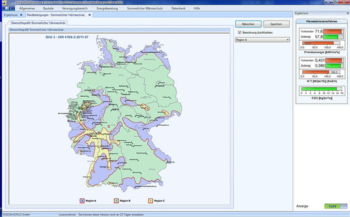 Beim Nachweis des sommerlichen Wärmeschutzes wird die Klimaregion berücksichtigt.