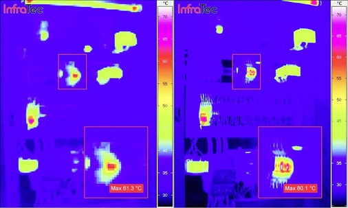 3 Das gilt auch für die geometrische Auflösung: Vergleich des Wärmebildes einer 160 x 120-Kamera (links) und einer 1280 x 960-Kamera (rechts). - © InfraTec

