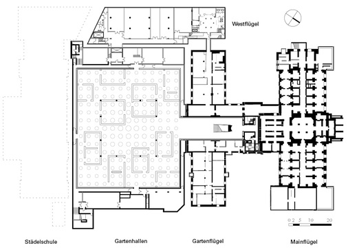 <p>
2
 Grundriss der unterirdisch angelegten Ausstellungshalle, M 1:1000
</p>