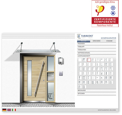 
Schöne Spielerei für kreative Türdesigner: Der Haustürkonfigurator der Heimatschreinerei Holitsch, die mit der Serie Tarredo Passiva 110 auch eine passivhauszertifizierte Haustüre im Angebot hat. 
