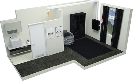 
Das Lüftungssystem kann auch zum Abführen der Abluft im Badezimmer genutzt werden. Dafür ist die Installation eines Abluftrohrs erforderlich.
