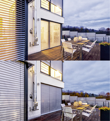 



Die Roma CDL Raffstore sind ein eleganter Blickfang und schützen zugleich sogar nachts bei hell beleuchteten Innenräumen und seitlichem Blickwinkel vor neugierigen Augen. 
