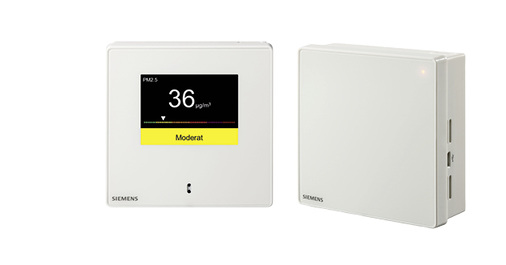 <p>
</p>

<p>
Der Sensor misst mittels Laser-Lichtstreuung die Belastung der Raumluft mit Feinstaubpartikeln der Größen PM 2.5 und PM 10.
</p> - © Siemens Building Technologies

