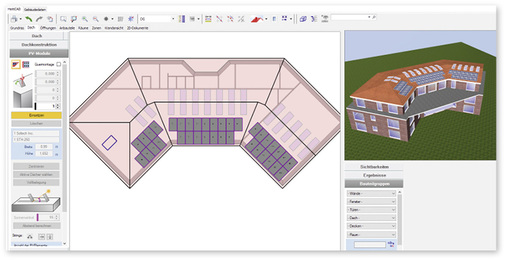 <p>
</p>

<p>
Grafische Bearbeitung des Gebäudes, hier das Anlegen von PV-Modulen auf dem Dach
</p> - © Hottgenroth Software/ETU

