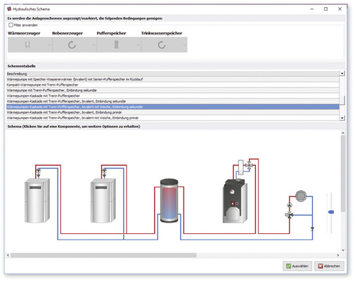 <p>
</p>

<p>
Auswahl vorgefertigter Anlagenkonfigurationen für die Heizungsanlage
</p> - © Hottgenroth Software/ETU

