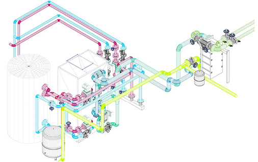 



Die Anlage umfasst zwei Wärmepumpen WPF 66, einen Pufferspeicher SBP 1500 E, den Wärmeübertrager Grundwasser – Sole, den Heizkreisverteiler für die Fußbodenheizung und die Luftheizungsanlage sowie vier Hocheffizienz-Umwälzpumpen.

