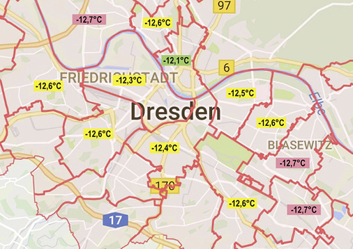 



5
 Am Standort Dresden beträgt nach E DIN SPEC 12831-1:2018-10 die höchste Auslegungsaußentemperatur 
e
 = –12,1 °C. Diesen Wert gibt die neue Heizlastnorm für Dresden Neustadt an, einen Stadtteil mit sehr dichter und geschlossener Bebauung.
