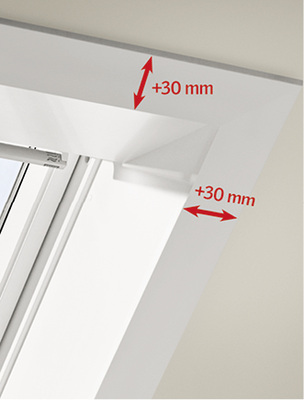 



Das Renovierungskit für Velux Innenfutter enthält breitere Abdeckleisten, die beispielweise das Abdecken von vergrößerten Dachausschnitten beim Fensteraustausch erleichtern.
