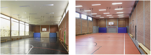 <p>
</p>

<p>
Die alten Glasbausteinflächen wurden ausgemauert, der neue Sportboden enthält nun eine Fußbodenheizung, und von der Decke strahlen helle LED-Leuchten anstatt flackernde Leuchtstoffröhren.
</p> - © Bilder: Gemeinde Wartberg

