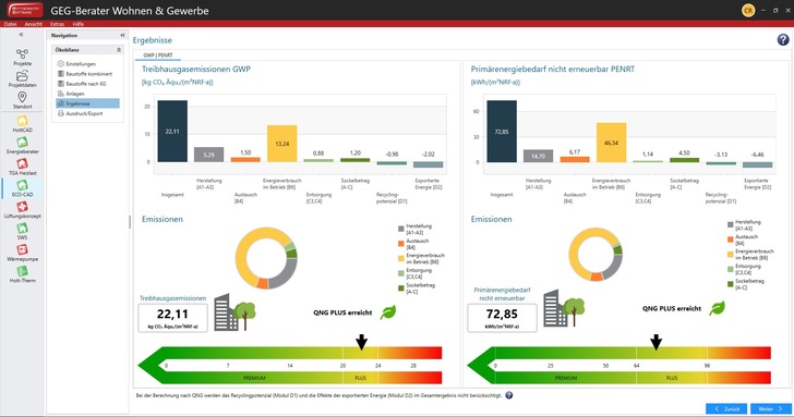 Treibhauspotenzial im Modul ECO-CAD innerhalb des GEG-Beraters