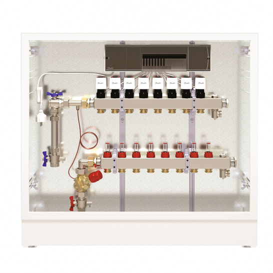 Außer der UnoFloor Control (im Bild) bietet Danfoss die Verteilerstationen in den Ausführungen Basic und Comfort an. - © Bild: Danfoss
 Außer der UnoFloor Control (im Bild) bietet Danfoss die Verteilerstationen in den Ausführungen Basic und Comfort an.