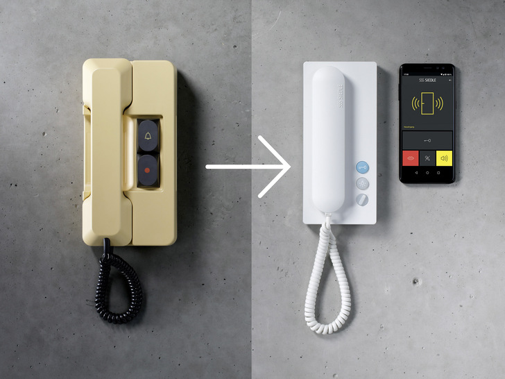 Siedle IQ verbindet Bestandsanlagen mit der Zukunft: Einfach das Haustelefon tauschen – und mit der Siedle App verbinden. Egal, wie alt die Anlage ist. - © Bild: S. Siedle & Söhne
 Siedle IQ verbindet Bestandsanlagen mit der Zukunft: Einfach das Haustelefon tauschen – und mit der Siedle App verbinden. Egal, wie alt die Anlage ist.