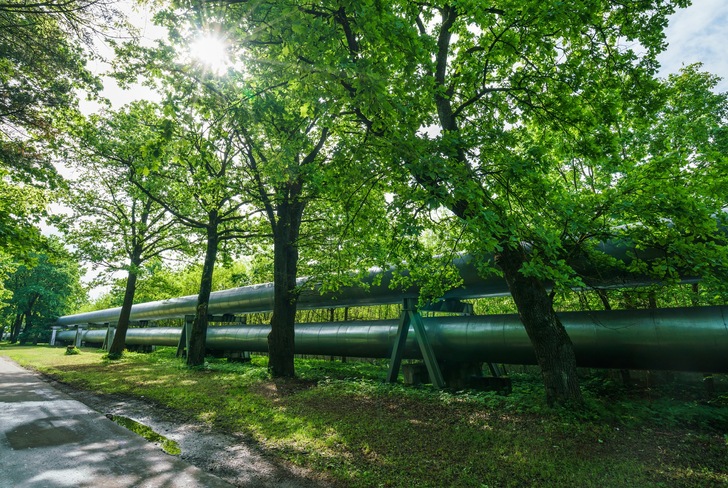 Industrial pipelines on pipe-bridge between the