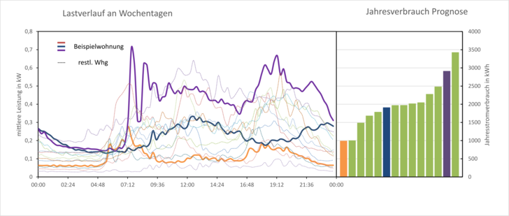Auswertung der Lastverläufe für einzelne Wohnungen. - © Thomas Storch, Technische Universität Bergakademie Freiberg
