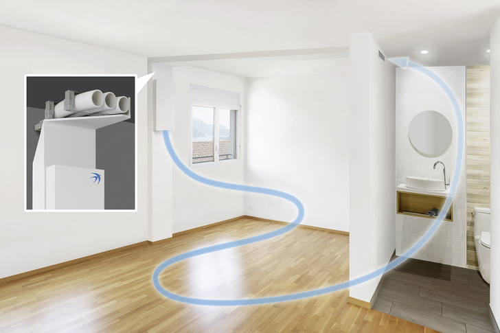 Über einen Zweit-Anschluss lassen sich beim Free Air 100 innen liegende Ablufträume anbinden.