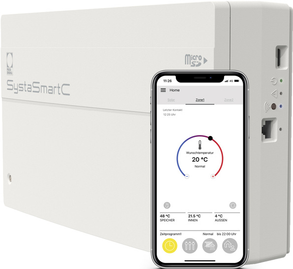 Der Systemregler Systa Smart C lässt sich über eine App bedienen. - © Bild: Paradigma
