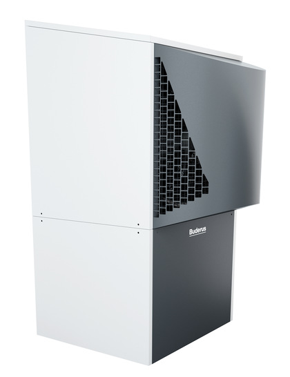 Die Außeneinheit der Wärmepumpe Logatherm WLW286 A benötigt in der Leistungsgröße 17 und 22 kW lediglich 0,8 m² Aufstellfläche. Ihr Gehäuse ist in Trapezform gestaltet, was sie weniger groß erscheinen lässt.