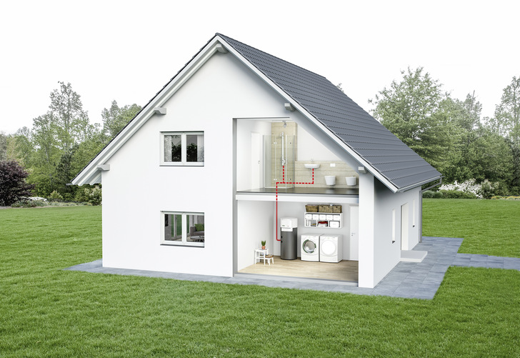 Die Wärmepumpe Aura Unit erwärmt Warmwasser unabhängig vom Heizsystem.