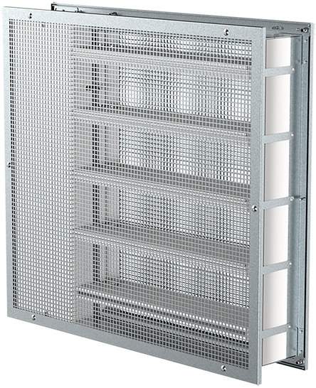 Die neue Brandschutzklappe F-B90 von Systemair verschwindet bei der Installation dank geteiltem Klappenblatt komplett in der Wand.