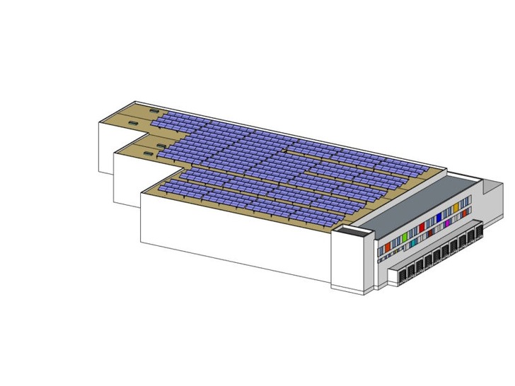 So soll Deutschlands größte Solarthermie-Dachanlage aussehen, wenn sie fertig montiert ist.
