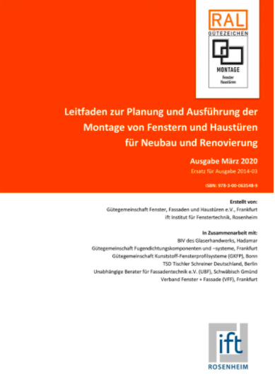 Der neue Montageleitfaden der RAL Gütegemeinschaft Fenster, Fassaden und Haustüren e.V. und ift Rosenheim ist erschienen: in modernem Layout, auf dem aktualisierten Stand der Technik und mit vielen neuen Praxistipps. Er kann bestellt werden unter www.window.de oder www.ift-rosenheim.de/shop.