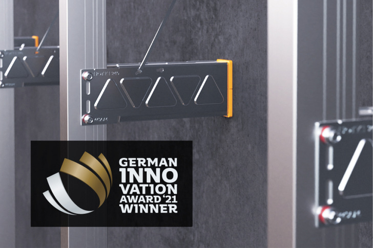 Das Crossfix Unterkonstruktionssystem aus Edelstahl für vorgehängte hinterlüftete Fassaden (VHF) von Ejot wurde jüngst mit dem German Innovation Award ausgezeichnet. - © Bild: Ejot
