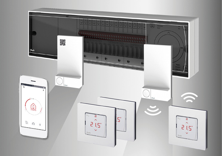 Die Fußbodenheizungsregelung Icon lässt sich wireless bedienen. - © Bild: Danfoss
