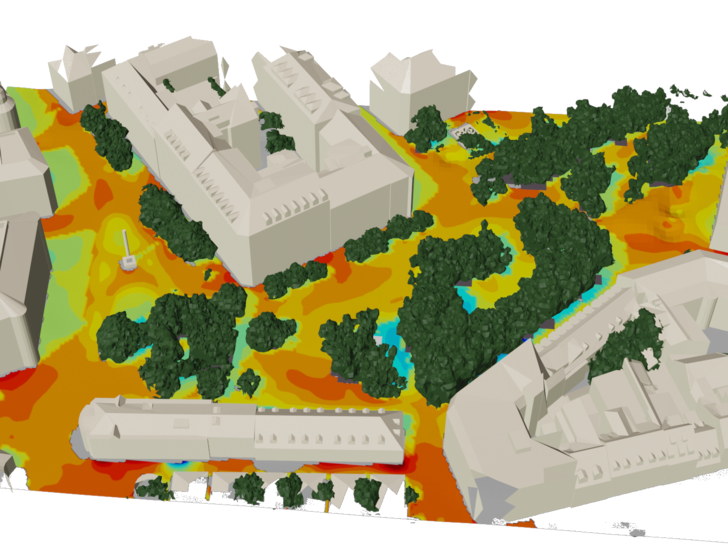 Hitzeinseln: Das Webtool Smart City Sensing erstellt eine dreidimensionale Heat Map untersuchter Stadtgebiete. - © AEE INTEC
