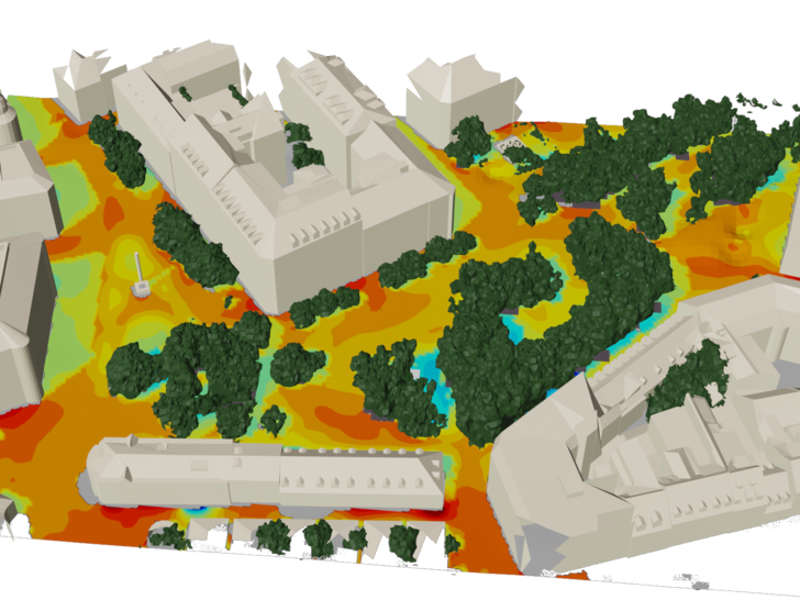 Hitzeinseln: Das Webtool Smart City Sensing erstellt eine dreidimensionale Heat Map untersuchter Stadtgebiete.