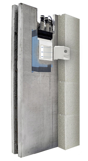 Das Rohbauset-Fertigwand für das Lüftungsgerät Free Air 100 wird werkseitig in die Wände eingesetzt.