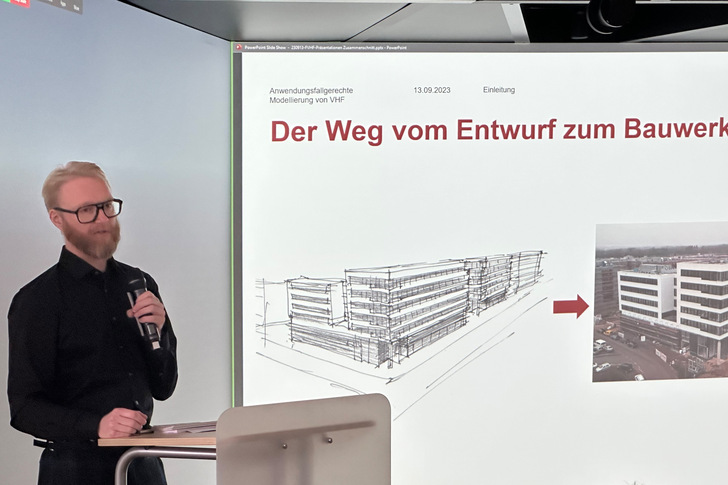 Wie wichtig es ist, Prozesse und Gebäudemodelle zu vereinheitlichen, stellte Nicolai Neumann, BIM Manager bei vielmo Architekten  im Praxistest dar.