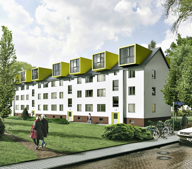 Mit architektonischer Expertise hat das Bremer ­Start-up On Top Solutions eine Plug-and-Play-Aufstockungslösung konzipiert. Die ­Module ­werden bezugsfertig im Werk vorgefertigt und vor Ort nur noch aufs Bestandsgebäude montiert.